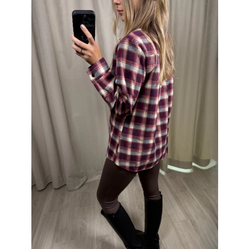 Koszula kratka z broszkami, burgund